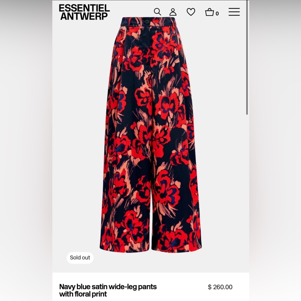Essentiel Antwerp Gazpacho Floral Satin Wide Leg Pants Size 34 (US 2/4)